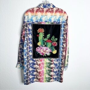Lucky & Blessed Top Women Large Cactus Embroidered Suede Boho Western Shirt Y
